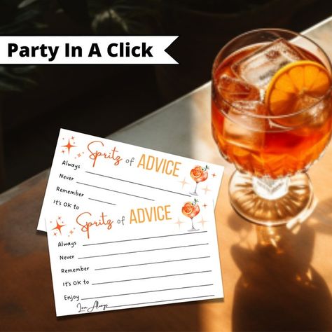 Aperol Spritz Themed, La Dolce Vita Bridal Shower, Thats Amore Party, Advice Cards, Love At First Spritz Aperol Spritz Party Favor, Bridal Shower Aperol Spritz, Love At First Spritz Theme, Aperol Spritz Bachelorette Party, Love At First Spritz Bridal Shower Theme, Thats Amore Bridal Shower Ideas, Thats Amore Party, Spritz Bridal Shower Theme, Aperol Spritz Bridal Shower Theme