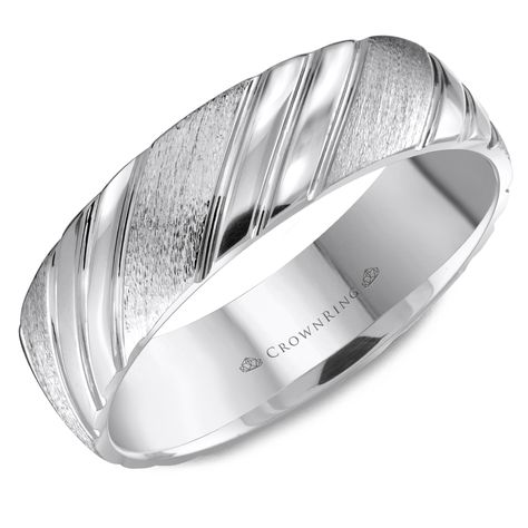 A 6.00mm CrownRing Wedding Band in White Gold. Price Estimated for metal shown. * Also available by order in combinations of 18K, Yellow, White, and Rose Gold, or Platinum. See Store for Details. Mens Wedding Bands White Gold, Diagonal Design, Small Bars, Comfort Fit Wedding Band, Jewelry Appraisal, White Gold Wedding Bands, Crown Ring, White Gold Wedding, Gold Wedding Band