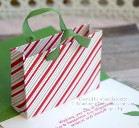 Did You Stamp Today?: Mini Gift Bag Pop-Up Card - Stampin' Up! Christmas Season Pop Up Card Tutorial, Mini Gift Bags, Gift Cards Money, Christmas Gift Card Holders, Gift Holders, Mini Gift, Folding Bag, Money Holders, Christmas Gift Card