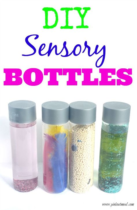 DIY Sensory Bottles Diy Sensory Bottles, Therapist Friend, Peace Corner, Toddler Bed Rail, Pink Oatmeal, Voss Water, Diy Sensory, Discovery Bottles, Bottles Diy