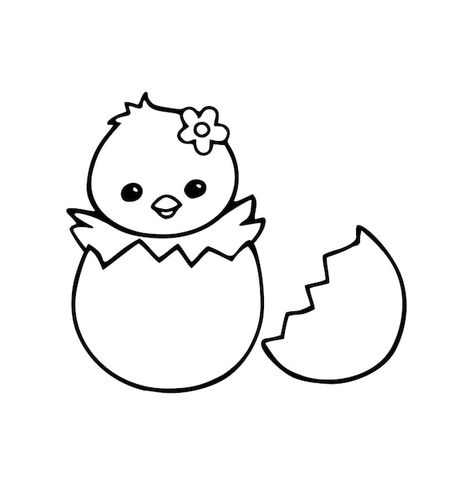 Easter Outline Drawing, Cute Easter Drawings Easy, Easter Cartoon Drawings, Easter Chicken Drawing, Easter Chick Drawing, Baby Chick Drawing, Easter Drawings Easy, Chick Drawing, Emoji Tattoo