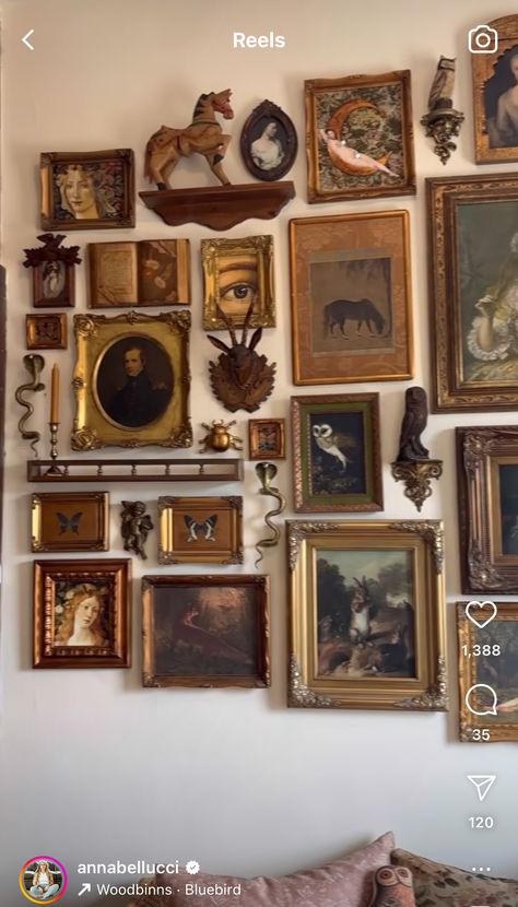 Stacked Gallery Wall, Framed Collage Wall, Academia House Decor, Collage Wall Layout, Dark Academia House Decor, Wall Gallery Layout, Frame Decorating Ideas, Mixed Gallery Wall, Dark Academia House