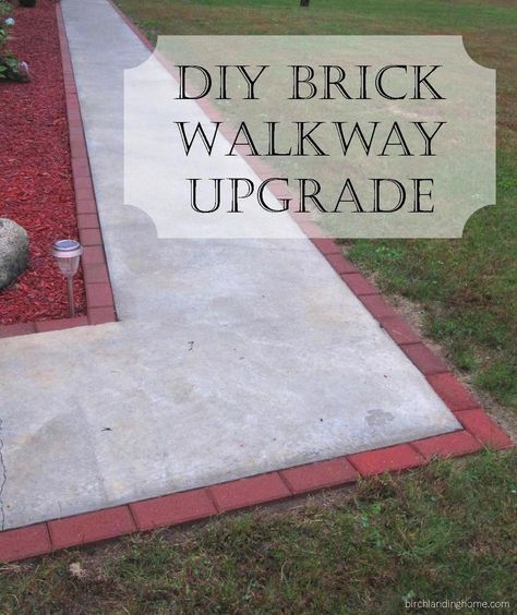 Easy DIY Brick Upgrade for a Concrete Walkway Concrete Pathway, Concrete Walkway, Brick Walkway, Patio Flowers, Concrete Steps, Brick Patios, Concrete Diy, Diy Patio, Diy Garden Decor