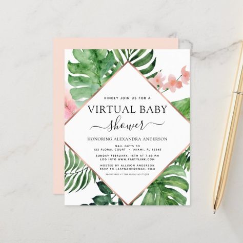 Budget Virtual Baby Shower Tropical Palm Palm Watercolor, Bridal Shower Tropical, Geometric Invitation, Geometric Invitations, Watercolor Geometric, Virtual Baby Shower Invitation, Watercolor Invitation, Geometric Wedding Invitation, Tropical Baby Shower