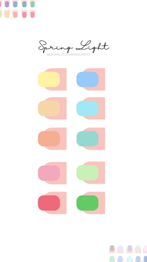 Light Spring Nails Colors, Light Spring Color Palette Nails, Light Spring Nail Polish, Light Spring Nail Colors, Warm Spring Nail Colors, Light Spring Nails, Light Spring Makeup, Palette Nails, Spring Skin Tone