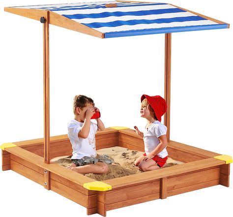 Sandbox With Canopy, Sandbox With Cover, Backyard Sandbox, Wooden Sandbox, Kids Sandbox, Kids Picnic Table, Sand Crafts, Kids Sand, Cars Toy