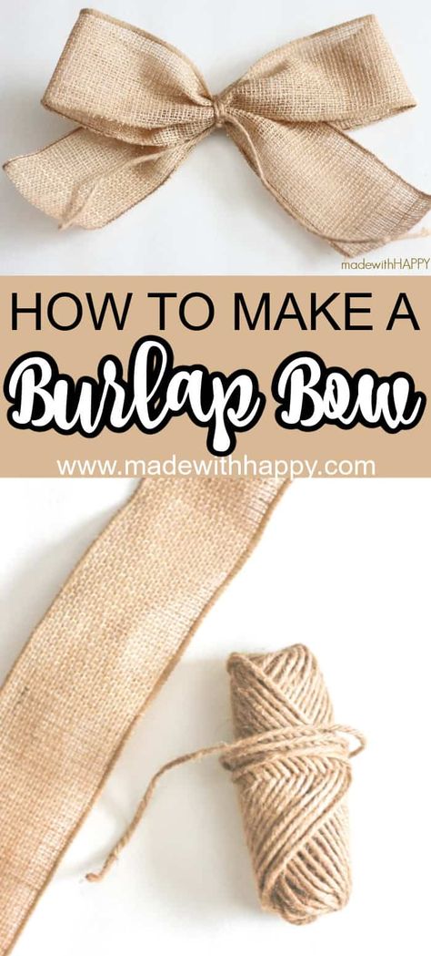 How to make a burlap bow. How to tie a bow with burlap. Simple burlap ribbon to create a burlap bow How To Tie Small Bows, Burlap Bow Diy, Burlap Bow Tutorial, Burlap Ribbon Bow, Easiest Burlap, Photo Crafts, Bow Diy, Homemade Bows, Burlap Projects