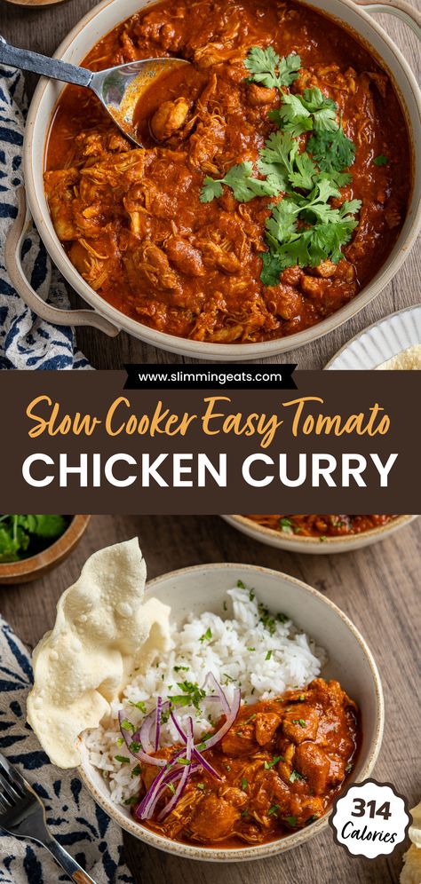 Easy Slow Cooker Tomato Chicken Curry - Tender chicken thighs cooked slowly in a tomato creamy sauce, with the perfect blend of spices. Autumn Meals, Slow Cooker Easy, Low Carb Slow Cooker Recipes, Slow Cooker Curry, Slow Cooker Chicken Curry, Tomato Chicken, Homemade Curry, Low Carb Slow Cooker, Night Blessings