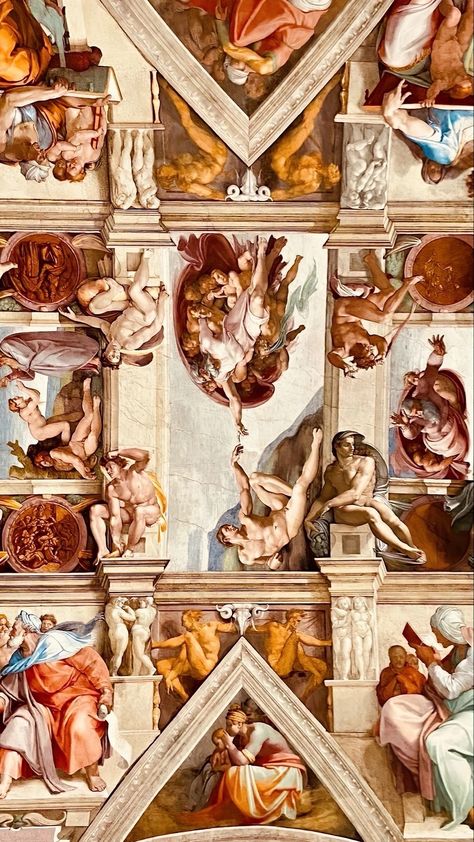 The Sistine Chapel Ceiling, A Cappella Aesthetic, Cathedral Ceiling Painting, Sistine Chapel Wallpaper, Sistine Chapel Aesthetic, Sistine Chapel Tattoo, Greece Scrapbook, Italy Moodboard, Painting Skirt