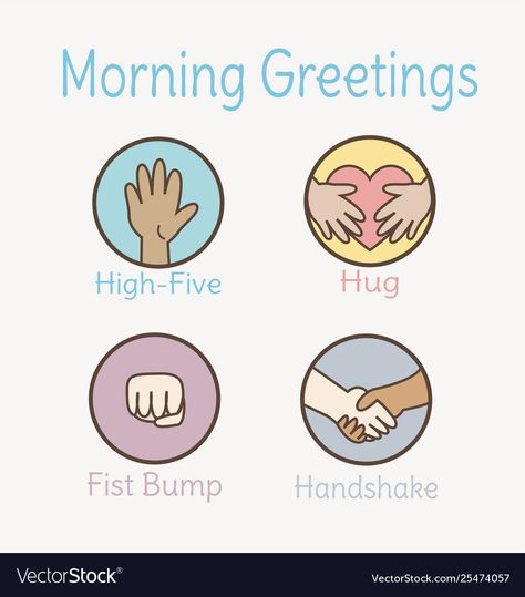 Hug High Five Handshake Free, Hug High Five Handshake, High Five Illustration, Greetings For Teachers, Very Good Morning Images, Preschool Charts, How To Say Hello, Welcome To Class, School Morning