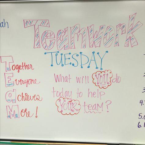 Talk About It Tuesday, Whiteboard Inspiration, Whiteboard Activities, Whiteboard Prompts, Happy Classroom, Work Team Building, Whiteboard Ideas, Whiteboard Messages, Teamwork Makes The Dream Work