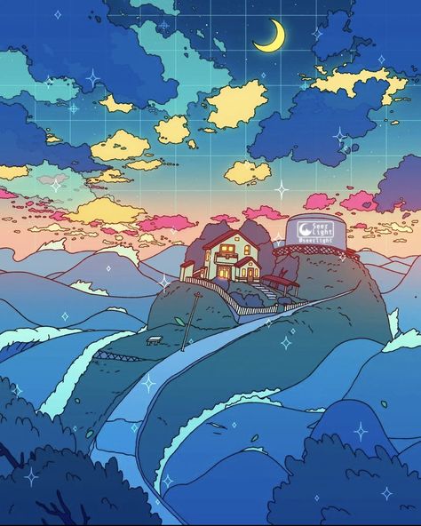 Cliff By The Sea, Beautiful Kittens, Vaporwave Art, Blue Illustration, Sailor Moon Wallpaper, Lit Wallpaper, The Cliff, Landscape Background, Kawaii Wallpaper