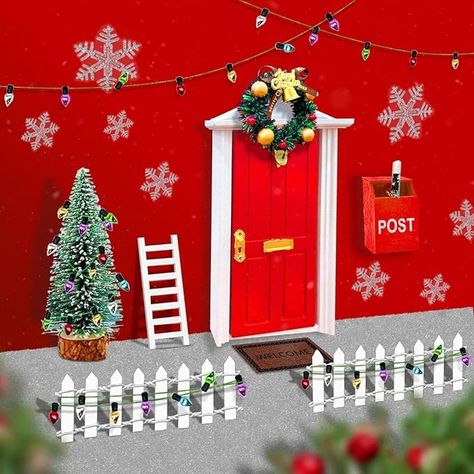 Amazon.com: JCOOS Christmas Wooden Red Mini Elf Door for Wall, Miniature Fairy Door Kit, Christmas Dollhouse Accessories Fairy Tale Pretend Playset for Boys Girls Kids : Toys & Games Miniature Doors, Christmas Dollhouse, Red Doors, Xmas Gifts For Kids, Elf Door, Kit Christmas, Christmas Decorations For Kids, Light String, Artificial Light