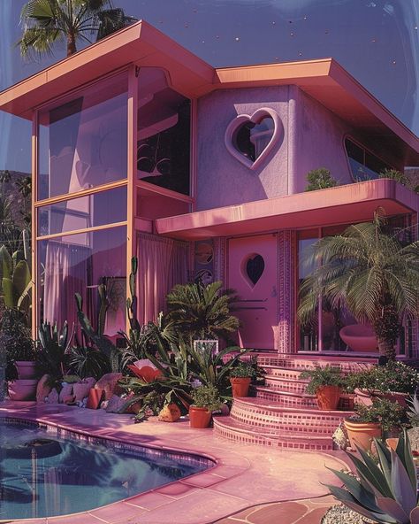 Chaos Dreamland 💘 | 💘Who lives in a house like this?💘 🔑Did you know that housing in Dreamland is totally free? Move to Dreamland and you can say goodbye to re… | Instagram Interesting Buildings Architecture, Playhouse Aesthetic, 2000s House Exterior, Clueless House, Black And Pink House, Pink Modern House, College Sorority House, Unique Airbnb Ideas, Art Deco Home Exterior