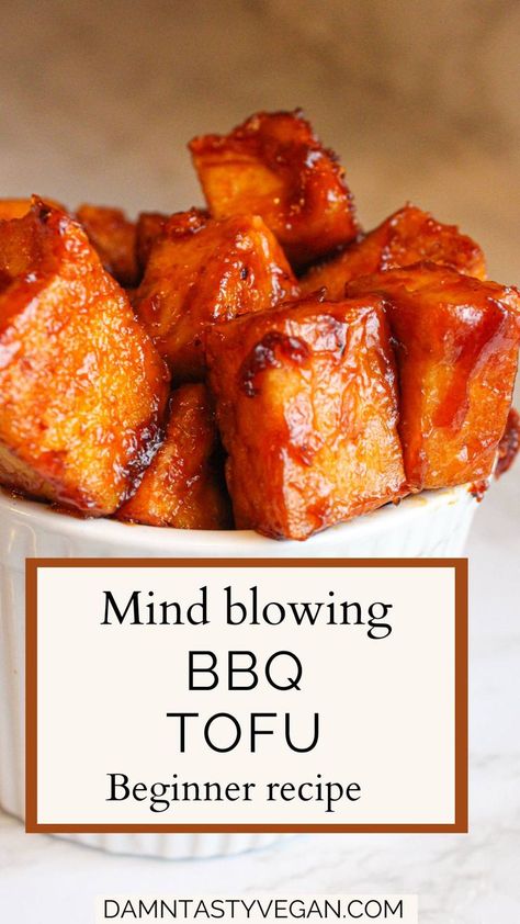 White bowl filled with bbq tofu Tofu For Beginners, Cooking With Tofu, Firm Tofu Recipes, Ways To Cook Tofu, Tofu Recipes Healthy, Tofu Recipes Easy, Cooking Tofu, Bbq Tofu, Tofu Recipes Vegan