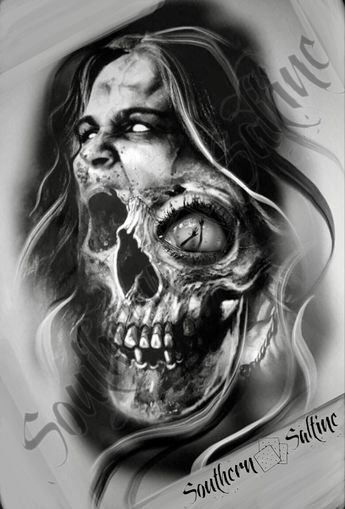 Left Shoulder Tattoo Skull . Woman .Trapped . Hands . Zombie Skull Tattoo, Evil Woman Tattoo Design, Evil Skull Tattoo Dark Art, Skull Women Tattoo, Dark Shoulder Tattoo, Evil Woman Tattoo, Trapped Tattoo, Woman Skull Tattoo, Woman Face Tattoo Design Drawings