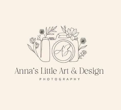 Botanical boho logo Floral Camera Drawing, Logo For Photographers, Boho Photography Logo, Creative Photography Logo Ideas, Nature Logo Inspiration, Logo Photography Design, Photography Logo Design Ideas, Photography Logo Ideas, Photography Branding Logo