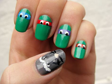 ninja turtles and splinter!!!! Ninja Turtle Nails, Turtle Nail Art, Teenage Mutant Ninja Turtles Costume, Turtle Nails, Ninja Turtle Costume, Art 101, Turtle Costumes, Awesome Nails, Ninja Turtle