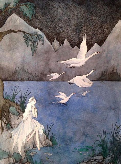 Snow Geese June Gemini, Wild Swans, 동화 삽화, Fairytale Illustration, Fairytale Art, Ethereal Art, Art And Illustration, Fairy Art, Pretty Art