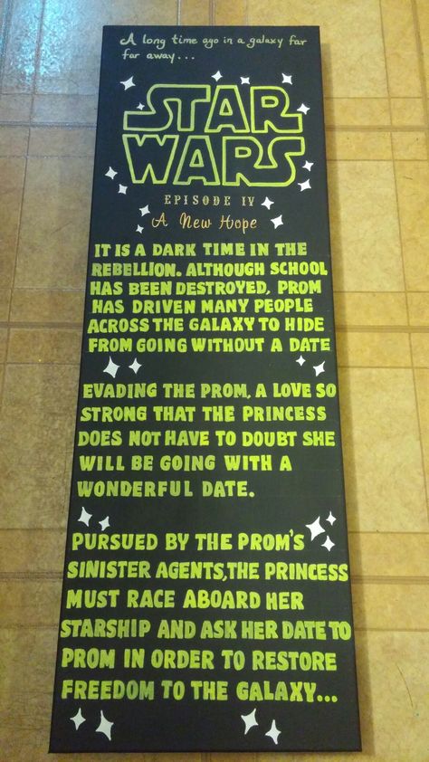 diy Star Wars "Promposal" idea Star Wars Prom Proposal, Star Wars Promposal Ideas, Promposal Ideas Star Wars, Hoco Proposals Ideas Star Wars, Star Wars Homecoming Proposal, Star Wars Dance Proposal, Starwars Promposal Ideas, Star Wars Hoco Proposal, Marvel Promposal