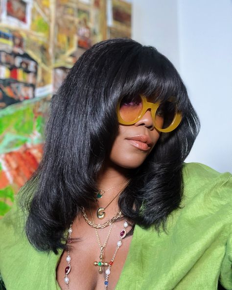 Can we take a moment for the wigs 🤌🏾 Playing with different silhouettes this week with a distinctive 70s flavour….what do you think? Products and tools @cloudninehair flat iron [pr] @cecred hair oil @johnfriedauk mousse and heat protect [pr] Wigs by me @ginaknightwigdesign Vintage hair style, vintage wig styling, styling wigs, natural hair wigs, cecred hair, 1970s fashion, hair inspiration, colourful fashion, dopamine hair, big hair, hair care, big hair don't care, jewellery, bangle sta... 60s Hair Black Women, 70s Black Hairstyles, Hair Flip Style, Spotlight Shoot, 70s Hairstyles For Black Women, 70s Fashion Black Women, Styling Wigs, Colourful Fashion, Polka Dot Hair