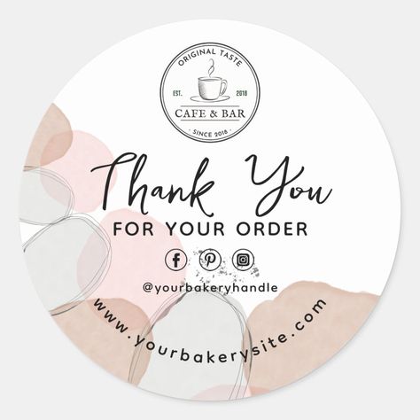 Pastel Watercolor Abstract Persoanlized Thank You Brand Stickers Logo Packaging Ideas, Support Small Business Quotes Posts, Thank You Sticker Design, Thank You Stickers Business, Business Sticker Ideas, Thank You Sticker, Logo Stickers Packaging, Logo Bakery Cake, Bamboo Photography