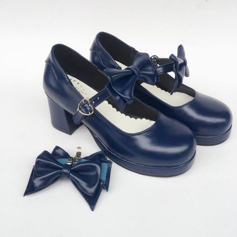 Dark Blue Heels, Shoes Gothic, Blue Shoes Heels, Navy Blue Uniform, Jjk Oc, Goth Shoes, Gothic Shoes, European Shoes, Shoes Cheap