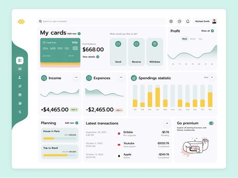 Finesu - Finance Dashboard by Momon for Hatypo Studio on Dribbble Dashboard Design Template, Ui Design Tutorial, Mobile Code, Marketing Dashboard, Business Dashboard, Finance Dashboard, Web Dashboard, Data Dashboard, Desain Ui