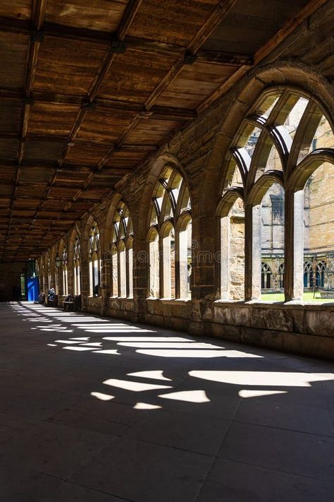 The hallway of Durham Cathedral. stock photo English Gothic, Durham Cathedral, Cathedral Window, Cathedral Windows, Summer Painting, Window View, Through The Window, Walkway, Vector Background