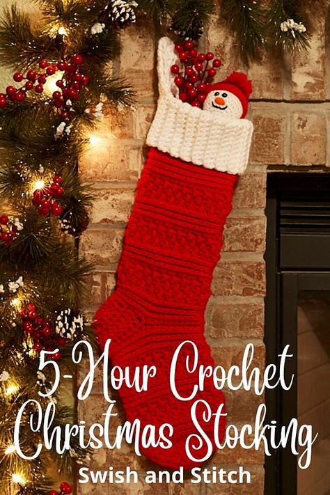 Stitch up this beautiful new Aspen Crochet Christmas Stocking. Requiring just 5-6 hours, this crochet Christmas stocking makes the perfect gift for good friends and family. Crochet Stocking Pattern Free, Christmas Stocking Pattern Free, Knitted Christmas Stocking Patterns, Stocking Pattern Free, Crochet Christmas Stocking Pattern, Crochet Stocking, Large Christmas Stockings, Stocking Designs, Crochet Christmas Stocking