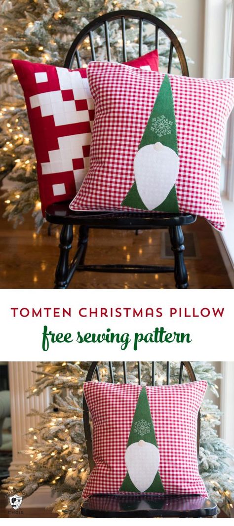 Free Sewing Pattern for a Tomten Christmas Gnome pillow - makes a cute DIY Christmas decoration!! Gnome Pillow, Dessert Christmas, Polka Dot Chair, Recipes Christmas, Beginner Sewing, Beginner Sewing Projects Easy, Christmas Pillows, Sewing Pillows, Pattern Pillow