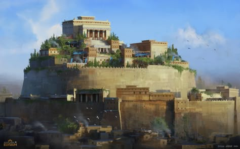 ArtStation - Total War: ELYSIUM - Citadel of Troy, Simon Urban Ancient Troy, City Of Troy, Rpg Map, Location Inspiration, Fantasy City, Fantasy Castle, Fantasy Setting, Fantasy Places, Ancient City