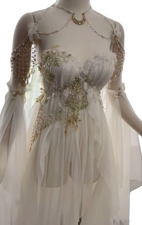 Greek Mythology Dress Gowns, Mythological Outfits, Ethereal Dress Goddesses Wedding, Goddess Core Fashion, Ghost Outfit Aesthetic, Ethreal Dress, Aphrodite Outfit Aesthetic, Goddess Dress Aesthetic, Etheral Dresses