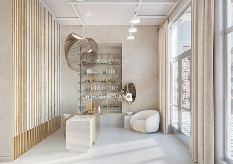 Aga Beauty Salon on Behance Massage Room Design, Store Interior Design, Esthetician Room Decor, Spa Store, Esthetics Room, Luxurious Furniture, Spa Room Decor, Spa Interior Design, Salon Suites Decor