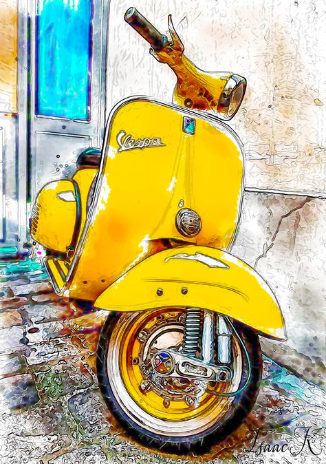 Vespa Illustration, Deco Surf, Vespa Scooter, Vespa Vintage, Motorcycle Art, Watercolor Art Lessons, Urban Sketching, The 60s, Diy Art Painting