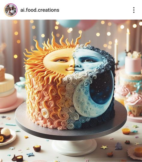 Ying Yang Birthday Cake, Cooking Vibes, Gothic Cakes, Moon Food, Gothic Cake, Sun Cake, Galaxy Cake, Piping Nozzles, Bakery Menu