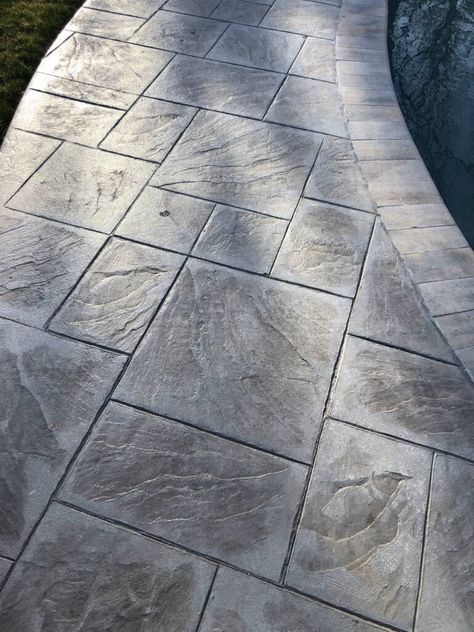 Diy Stamped Concrete, Stamped Concrete Colors, Slate Texture, Pool Resurfacing, Front Door Steps, Freeform Pools, Cement Patio, Concrete Resurfacing, Patio Pavers Design