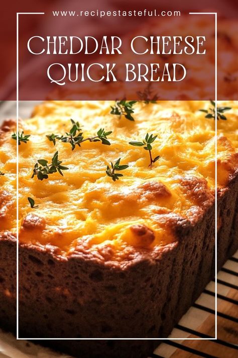 A delightful and easy-to-make cheddar cheese quick bread that is fluffy, flavorful, and perfect as a side for soups, stews, or simply enjoyed on its own. With a hint of garlic and the richness of cheddar cheese, this bread is sure to become a favorite in your household. Cheddar Quick Bread Recipes, Easy Cheddar Bread, Quick Cheddar Cheese Bread, Cheesy Quick Bread, Cheese Bread Cake, Cheese Quick Bread Recipes, Cheddar Cheese Quick Bread Recipe, Bread Cheese Recipes, Savory Quick Bread Recipes