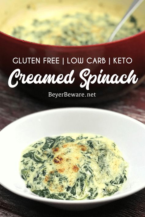 Keto Creamed Spinach, Keto Spinach, Creamed Spinach Recipe, Steamed Spinach, Baked Recipes, Spinach Recipe, Keto Cream, Low Carb Sides, Low Carb Side Dishes