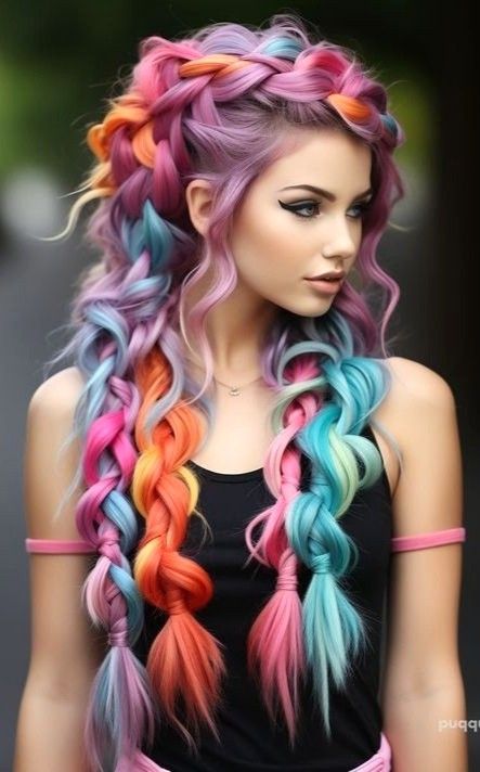 Pop Of Color Hair, Crazy Hairstyles, Dramatic Hair Colors, Exotic Hair Color, Exotic Hair, Unicorn Hair Color, Cotton Candy Hair, Ombre Purple, Character Prompts