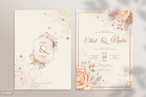 Premium PSD | Double sided wedding invitation template with orang flower Business And Advertising, Digital Wedding Invitations Design, Digital Invitations Wedding, Green Wedding Invitations, Digital Wedding Invitations, Pink Wedding Invitations, Free Psd Files, Minimalist Wedding Invitations, Engagement Invitations