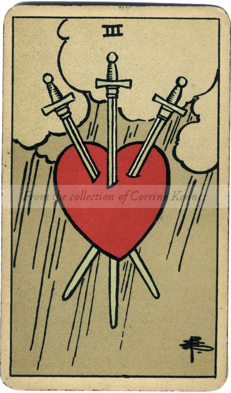 THREE OF SWORDS. HEARTBREAK; LONELINESS; BETRAYAL.....nailed it! -cierra Three Swords Tarot, Three Of Swords Tarot, Tarot Cards Art Illustration, Three Of Swords, Rider Waite Tarot Cards, Vintage Witch Art, Swords Tarot, 78 Tarot Cards, Celtic Astrology