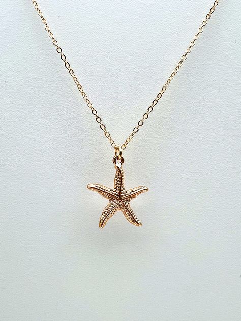 1pc Summer Beach Style Ocean Element Starfish Pendant Necklace, Women Casual Clavicle Chain, Suitable For Mother's Day And Teacher's Day Yellow Gold    Copper Alloy     Women Fashion Jewelry, size features are:Bust: ,Length: ,Sleeve Length: Starfish Necklace Gold, Summer Beach Style, Ocean Fashion, Starfish Pendant, Starfish Necklace, Summer Fashion Beach, Gold Collar, Watches Women Fashion, Gold Copper