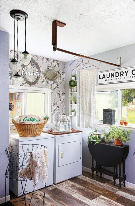 DIY projects, natural elements and old treasures bring a neutral, vintage-inspired fall look to this 1880s farmhouse in Michigan. Tour the farmhouse and learn its story at AmericanFarmhouseStyle.com! 1880s Farmhouse, Laundry Room Paint, Laundy Room, Laundry Room Update, Vintage Laundry Room, Laundry Room Wall Decor, Dream Laundry Room, Farmhouse Laundry Room, Laundry Room Remodel