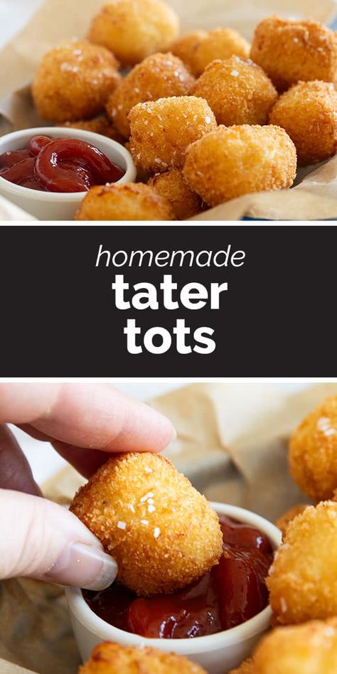 Tater tots aren’t just for eating out! Use leftover mashed potatoes to make these Homemade Tater Tots that just may be better than the fast food version. Tater Tot Recipes Homemade, Diy Tater Tots Homemade, Tator Tot Recipe, Tater Tot Appetizers, Homemade Tater Tots, Cheesy Tater Tots, Creamy Pasta Bake, Tater Tot Recipes, Potato Tots