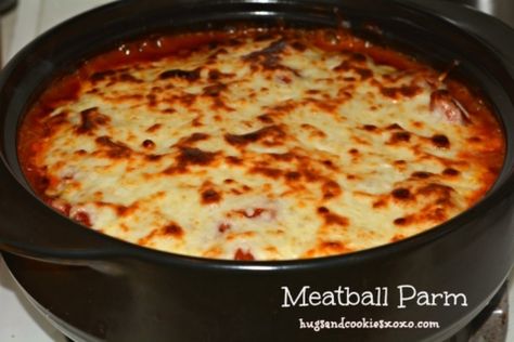 meatball parm Rockcrock Recipes Pampered Chef, Pampered Chef Rockcrok Recipes, Meatballs Parmesan, Rockcrok Recipes, Hugs Cookies, Meatball Parmesan, Meatball Parm, Rock Crock Recipes, Crock Meals