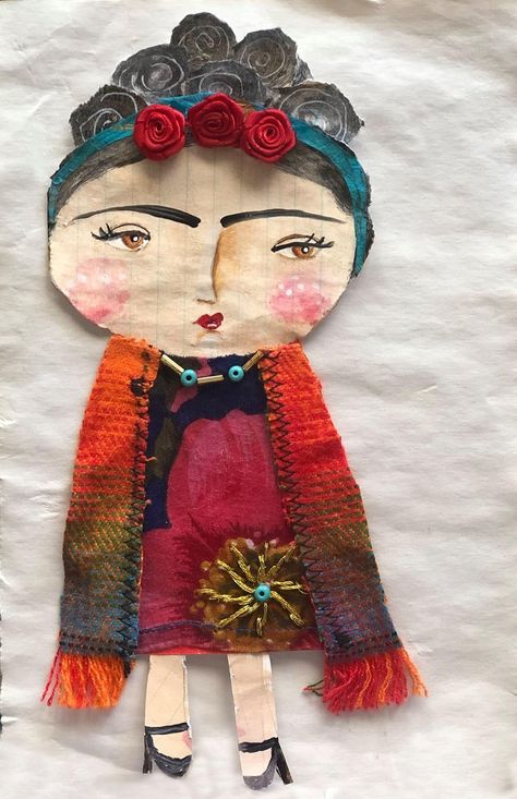 Collage Dolls, Assemblage Art Dolls, Frida Art, Paper Dolls Diy, Frida Kahlo Art, Collage Art Projects, Paper Collage Art, Spirit Dolls, Collage Art Mixed Media