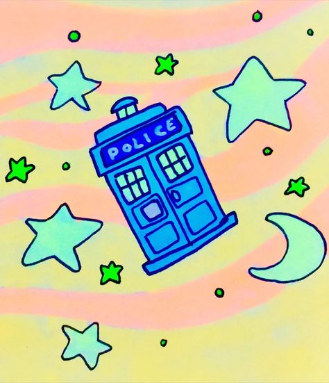 @allofthedoodles on Instagram: “A small TARDIS doodle because I love the new Doctor Who trailer 🤩 #doctorwho #cartoon #TARDIS #cute #neon #copicmarkers #space” Dr Who Tardis Drawing, Doctor Who Cartoon, Dr Who Doodles, Doctor Who Drawings Easy, Doctor Who Painting Easy, Dr. Who, Tardis Outline, Doctor Who Doodles, Doctor Who Drawing