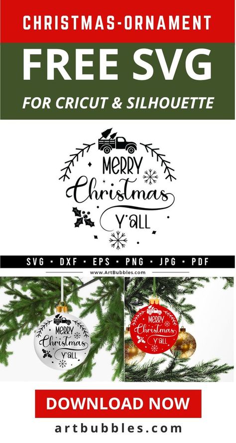 This Christmas Ornament SVG File is a freebie for crafters to make Christmas Ornament & Christmas signs for the Christmas season using Cricut, silhouette, etc. Crafters can download this Christmas SVG file for free. Files: SVG, DXF, PNG, EPS, JPG & PDF. This Christmas ornament SVG design can be used for many purposes like on round ornaments, signs, wall decals or anything. #christmassvg #christmasfreesvg #christmastshirt #christmassigns #christmascricutsvg #ornamentchristmassvg Freebie Svg, Designs For Cricut, Cricut Christmas Ideas, Merry Christmas Yall, Using Cricut, Christmas Download, Christmas Crafts For Adults, Ornament Svg, Christmas Svg Files