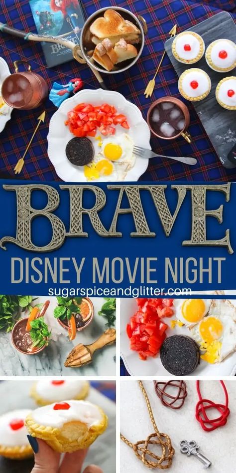 Everything you need to plan the ultimate BRAVE Movie Night, a fun family tradition. This post includes a free printable movie night planner, craft instructions, and recipes for an easy Disney movie night that adds magic to your week Brave Movie Night, Breakfast For Supper, Family Movie Night Snacks, Disney Movie Night Menu, Disney Themed Movie Night, Disney Movie Night Food, Brave Disney, Disney Movie Night Dinner, Disney Themed Food